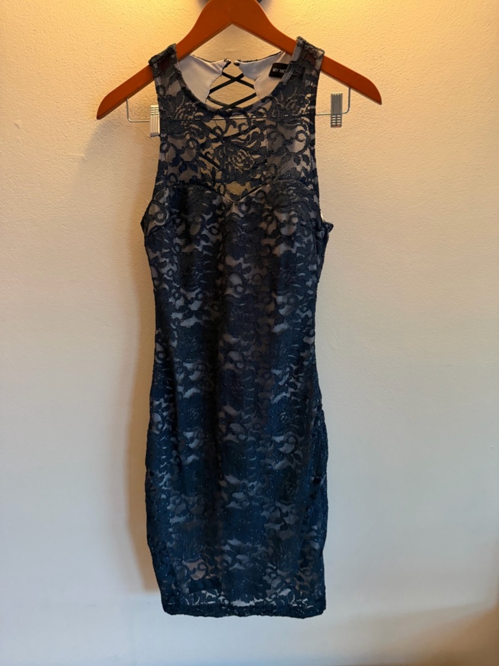 My Michelle Lace Dress size 5 Navy Blue Black body con‎